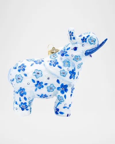 Jay Strongwater Bouquet Elephant Christmas Ornament In Blue