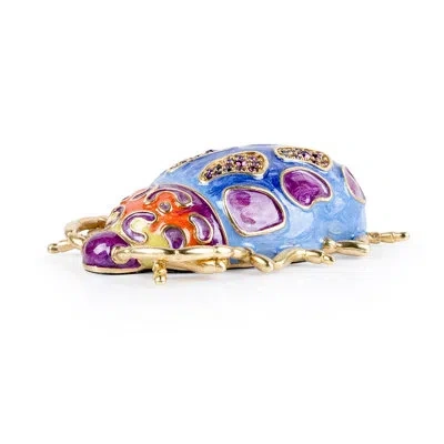 Jay Strongwater Celo Beetle Objet In Blue;yellow;orange;purple;gold
