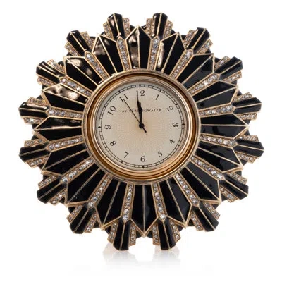 Jay Strongwater Clarence Art Deco Clock In Black,gold