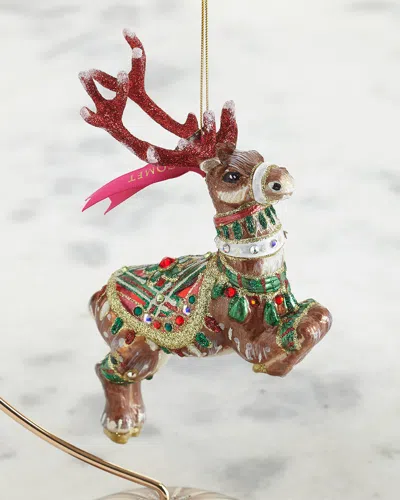 Jay Strongwater Comet Reindeer Glass Ornament In Brown