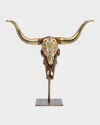 Jay Strongwater Cow Skull Objet With Stand In Multi