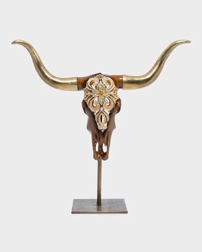 Jay Strongwater Cow Skull Objet With Stand In Gold