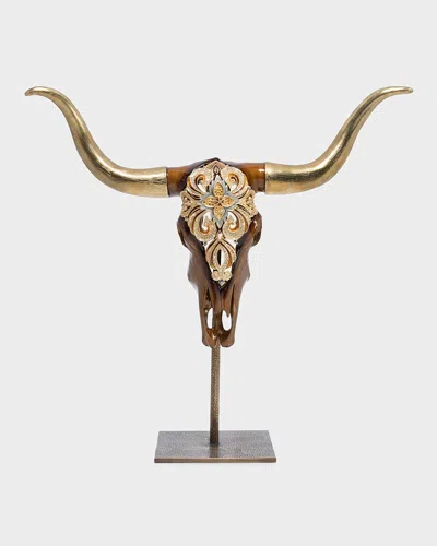 Jay Strongwater Cow Skull Objet With Stand In Multi