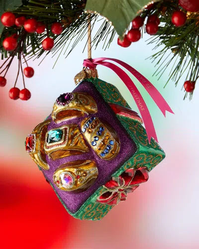 Jay Strongwater Five Golden Rings Glass Ornament In Multi