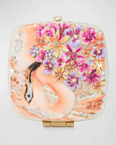 Jay Strongwater Floral Flamingo Compact Mirror In Multi