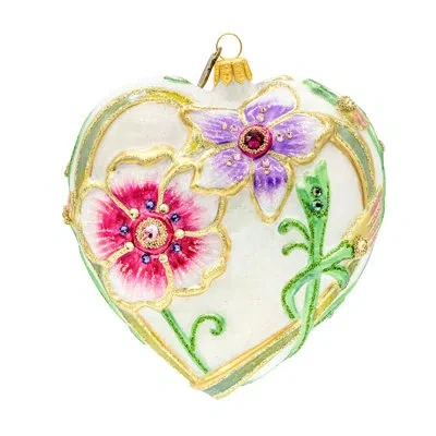 Jay Strongwater Floral Heart Ornament In White;green;pink;purple;gold
