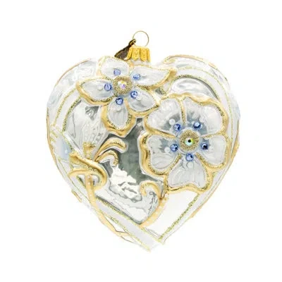 Jay Strongwater Floral Opal  Heart Ornament In Blue;white;gold;silver