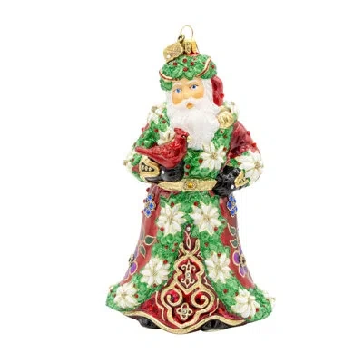 Jay Strongwater Floral Santa Ornament In Multi