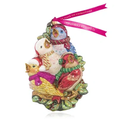 Jay Strongwater Four Calling Birds Glass Hanging Figurine Ornament In Green;red;ivory