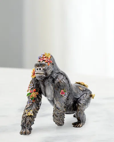 Jay Strongwater Gorilla With Flowers And Butterflies Figurine In Gray