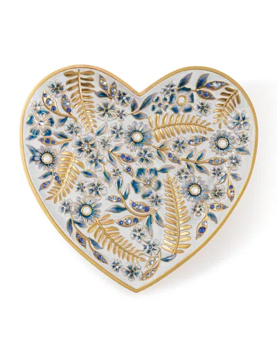 JAY STRONGWATER INDIGO FLORAL HEART TRINKET TRAY