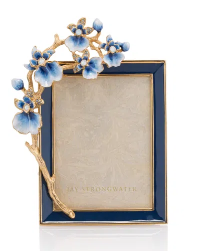 Jay Strongwater Indigo Orchid 3" X 4" Picture Frame In Blue