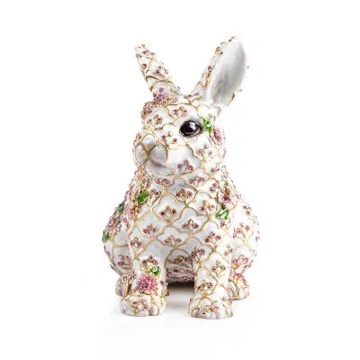 Jay Strongwater Jing Floral Rabbit Figurine In White;green;pink;purple;gold