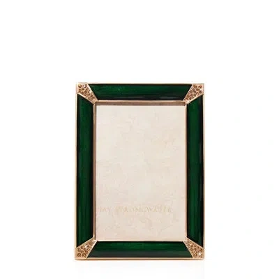 Jay Strongwater Lavinia 4" X 6" Frame- Delft Garden In Deep Emerald