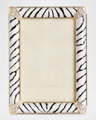 Jay Strongwater Lavinia Zebra Enamel Picture Frame, 4" X 6" In White