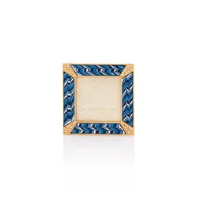 Jay Strongwater Leland Pave Corner 2" Square Frame In Navy