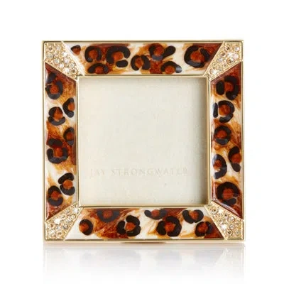 Jay Strongwater Leopard Spotted Pave Corner 2" Square Frame In Black;brown;gold