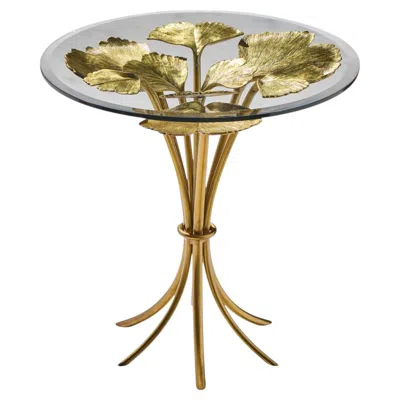 Pre-owned Jay Strongwater Lola Ginkgo Brass Leaf Side Table In Brown