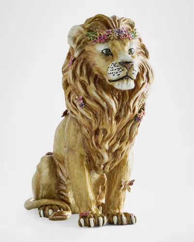 Jay Strongwater Majestic Lion With Flowers Figurine