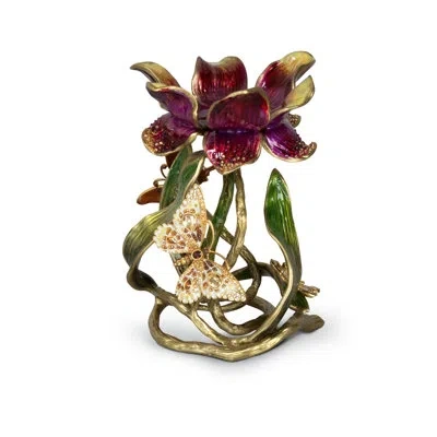 Jay Strongwater Meredith Floral 9" Pillar Candle Holder In Purple