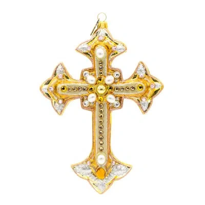 Jay Strongwater Metallic Bejeweled Cross Ornament In Gold