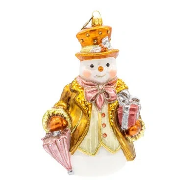 Jay Strongwater Metallic Gentleman Snowman Ornament In Multi