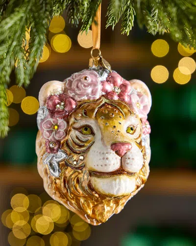 Jay Strongwater Metallic Tiger With Flower Crown Christmas Ornament In Multi