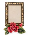 Jay Strongwater Night Bloom Rose 3" X 4" Picture Frame In Red/blk