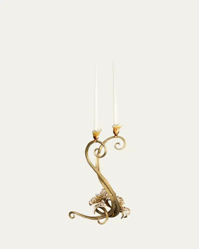 Jay Strongwater Orchid Double Candlestick In Gold