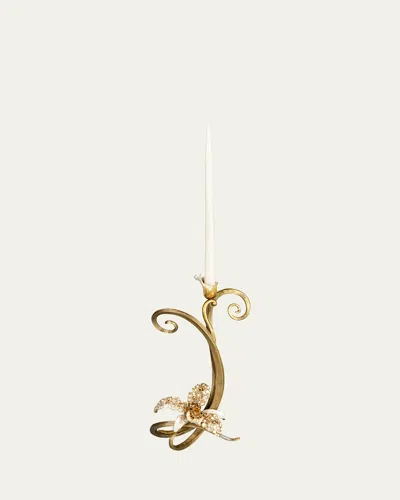 Jay Strongwater Orchid Single Candlestick In Gold