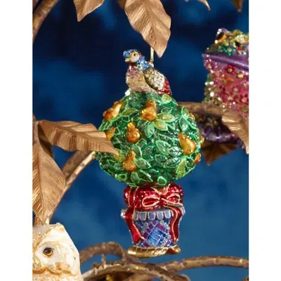 Jay Strongwater Partridge In A Pear Tree Glass Hanging Figurine Ornament In Green;red;gold