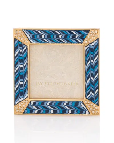 Jay Strongwater Pave Corner 2" Square Picture Frame, Indigo In Blue