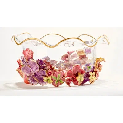 Jay Strongwater Penelope Large Ruffle Flower Bowl In White,red,brown;white,red,brown