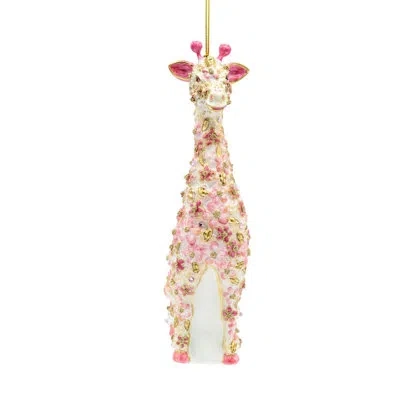 Jay Strongwater Pink Floral Giraffe Ornament In White;pink;gold;cream