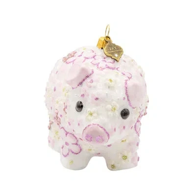 Jay Strongwater Pink Floral Piggy Ornament In Pink,gold,white,silver