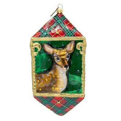 Jay Strongwater Plaid Woodland Animal Ornament In Brown;white;green;red;gold;silver