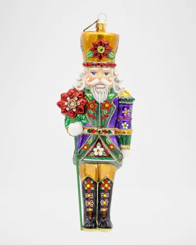 Jay Strongwater Poinsettia Nutcracker Christmas Oranment In Multi