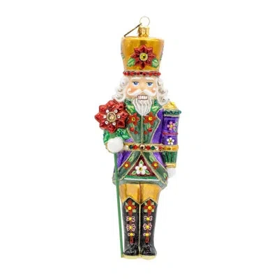 Jay Strongwater Poinsettia Nutcracker Ornament In White;green;red;purple;gold