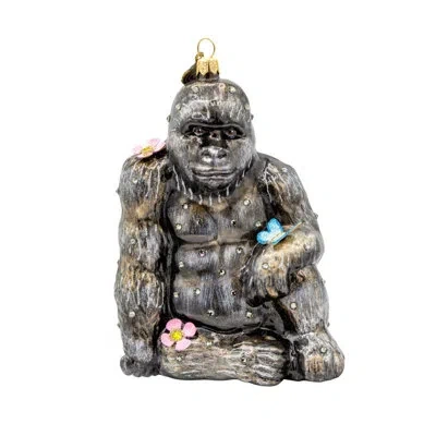 Jay Strongwater Primrose King  Ornament In Blue;gray;pink;silver