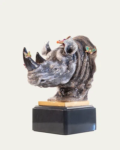 JAY STRONGWATER RHINO BUST MOUNT WITH BUTTERFLIES OBJET