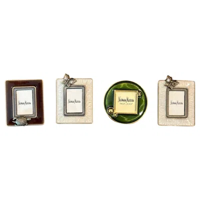 Pre-owned Jay Strongwater Set Of Four Mini Picture Frames In Brass, Enamel & Charms By  In Sand