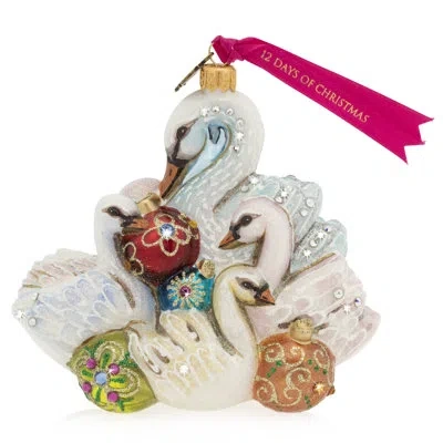 Jay Strongwater Seven Swans A Swimming Glass Hanging Figurine Ornament In Multi