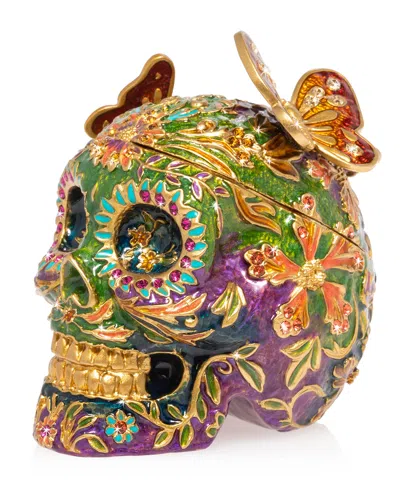 Jay Strongwater Rivera Butterfly Skull Mexican Skull Box In Multi