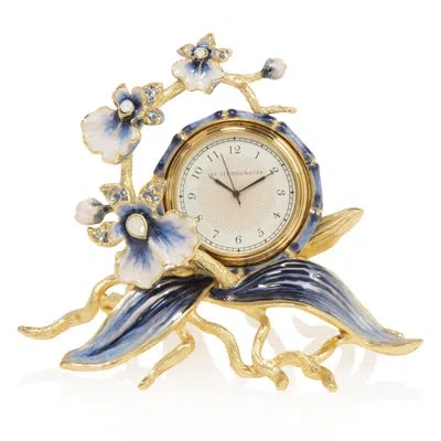 Jay Strongwater Tara Orchid Clock In Gold,blue,white