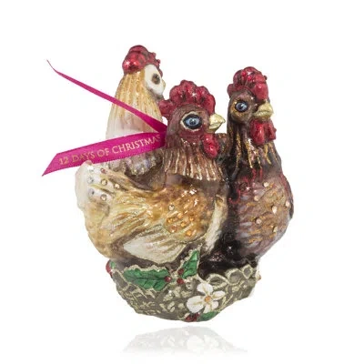 Jay Strongwater Three French Hens Glass Hanging Figurine Ornament In Brown;red;beige