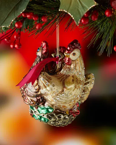 Jay Strongwater Three French Hens Glass Ornament In Multi