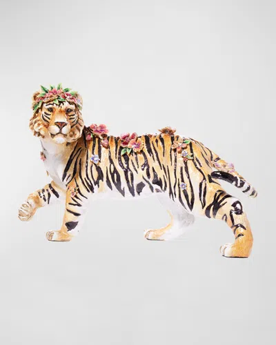 Jay Strongwater Tiger With Flower Crown Figure In Animal Print