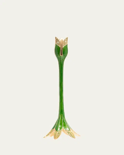 Jay Strongwater Tulip Tall Candlestick Holder In Green