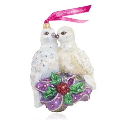 Jay Strongwater Two Turtle Doves Glass Hanging Figurine Ornament In White;green;purple
