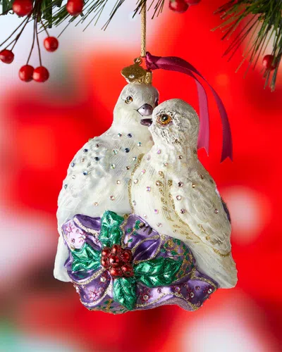 Jay Strongwater Two Turtle Doves Glass Ornament In Multi